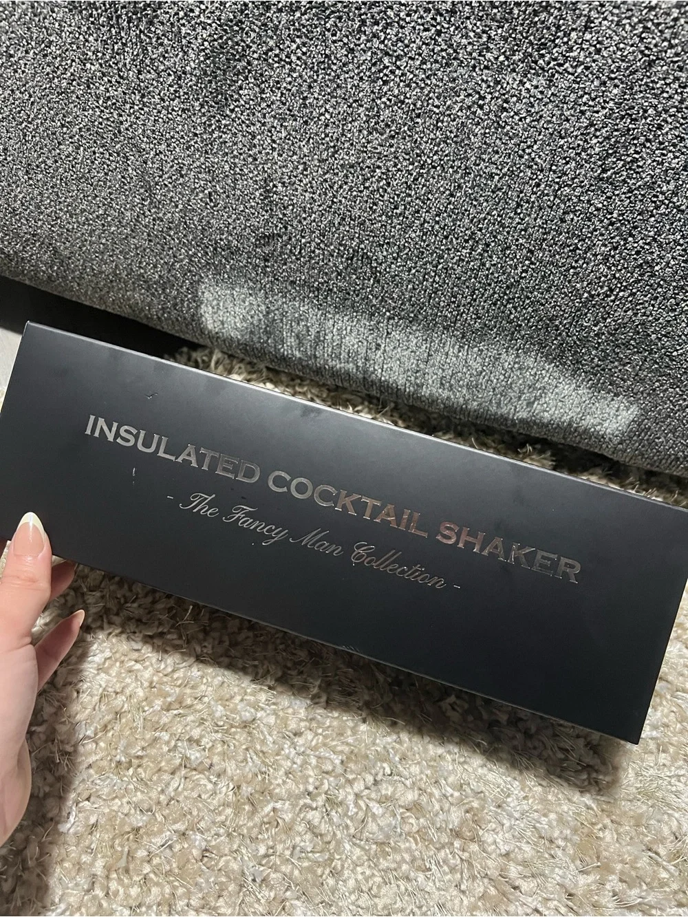 Insulated Silver Cocktail Shaker - Modern Diamond Texture